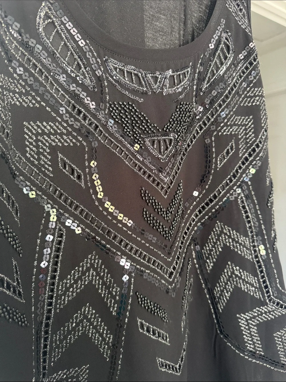 Express Black Sequined Geometric Tank Top